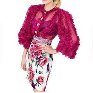Sheer Fuchsia Ruffle Top The Brynne